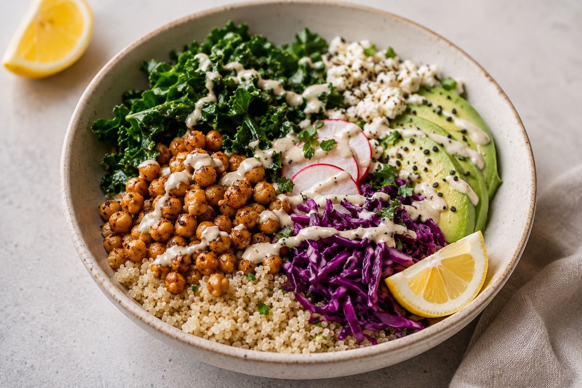 Chickpea & kale Buddha bowl — 560 kcal, 22g protein